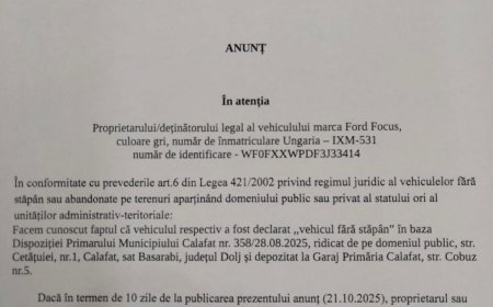 A început ridicarea mașinilor abandonate la Calafat