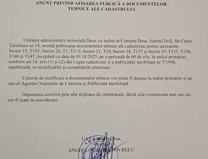 Comunicat de presă Primăria Desa
