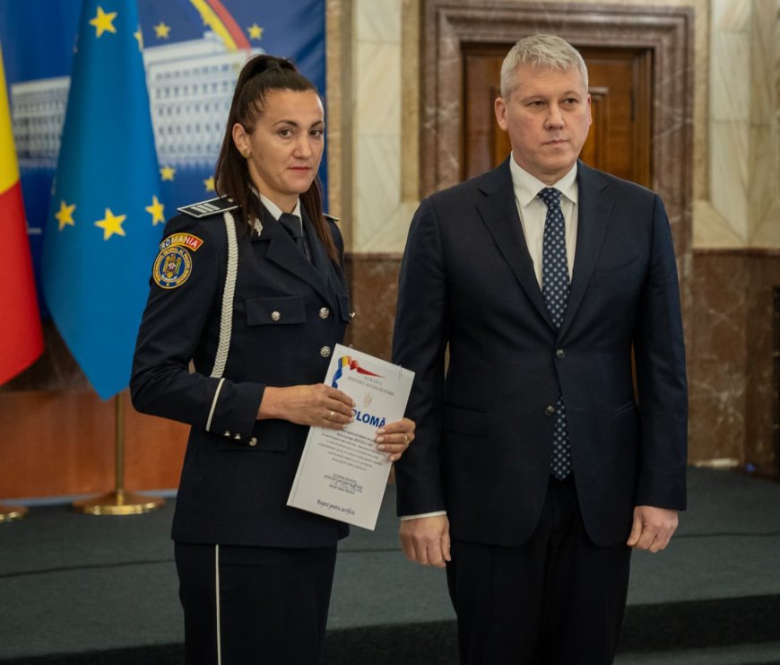 Polițista din Galicea Mare a fost premiată de ministrul Cătălin Predoiu