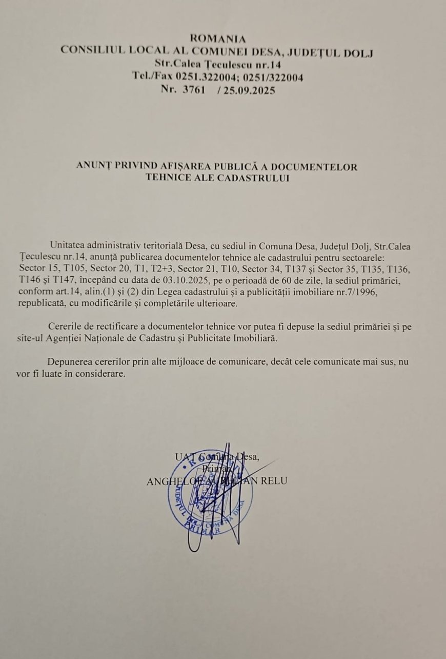 Comunicat de presă Primăria Desa